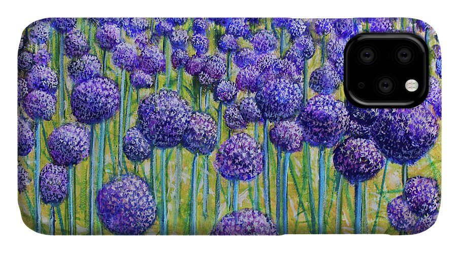 Landscape iPhone 11 Case featuring the painting Field Of Allium by Lyric Lucas