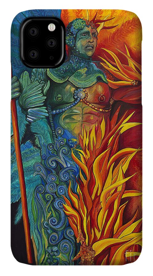 Carnival iPhone 11 Case featuring the painting Fire and Water Carnival Figure by Patty Vicknair