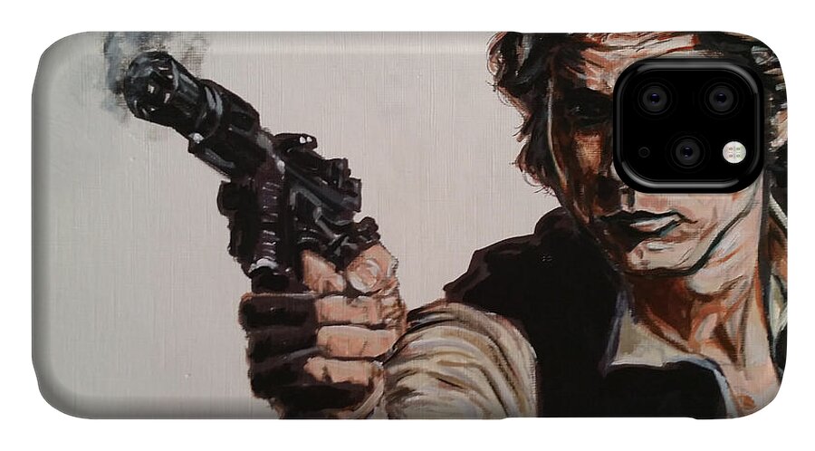 Han Solo iPhone 11 Case featuring the painting First Shot - Han Solo by Joel Tesch
