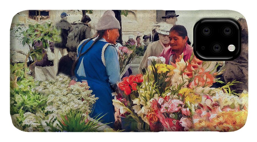 Julia Springer iPhone 11 Case featuring the photograph Flower Market - Cuenca - Ecuador by Julia Springer