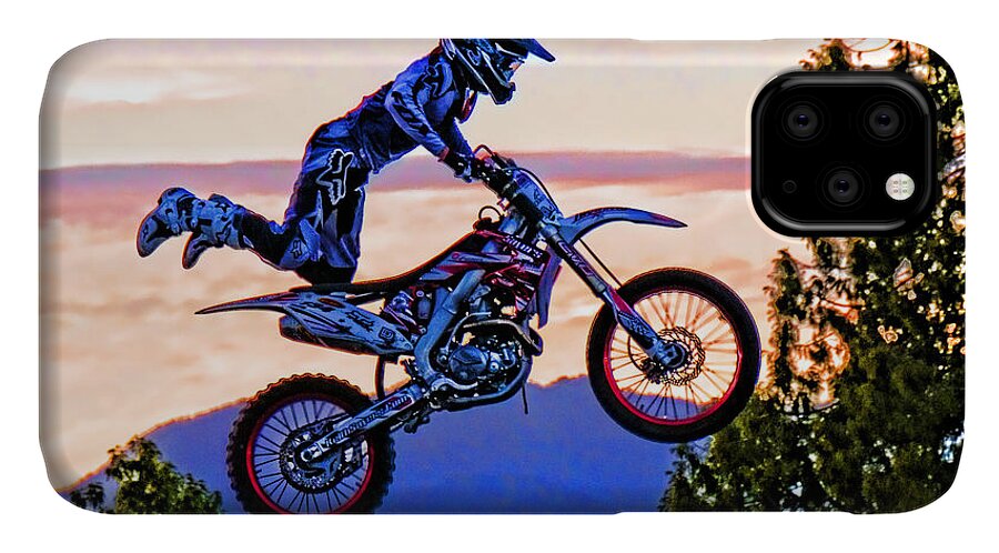 Motorcycle iPhone 11 Case featuring the photograph Flying 4 Just Hangin On by Lawrence Christopher