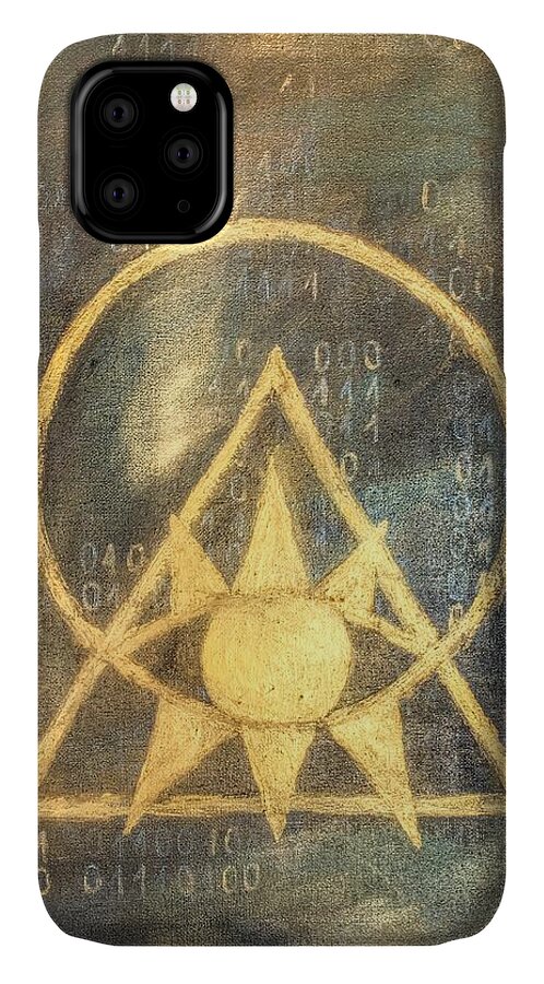 Follow The Light iPhone 11 Case featuring the painting Follow The Light - Illuminati and Binary by Marianna Mills