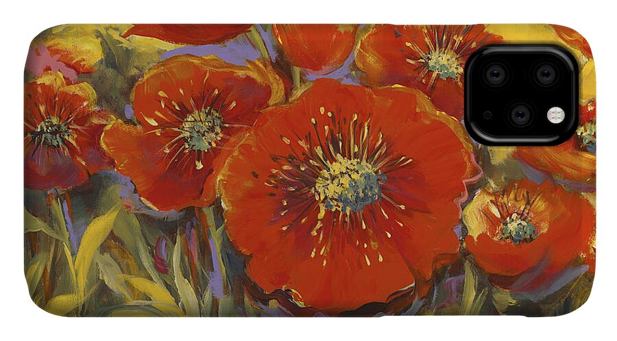 Plants iPhone 11 Case featuring the painting Fortuitous Poppies by Caroline Patrick