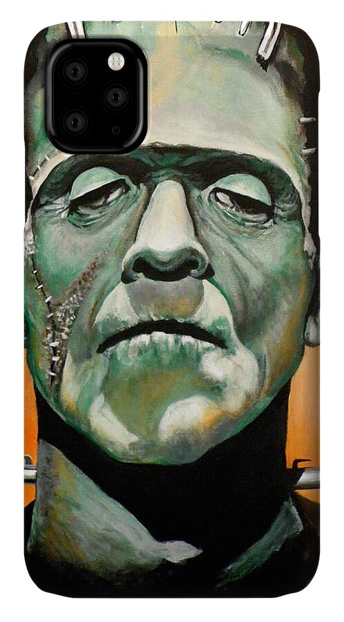 Frankenstein iPhone 11 Case featuring the painting Frankenstein by Tom Carlton