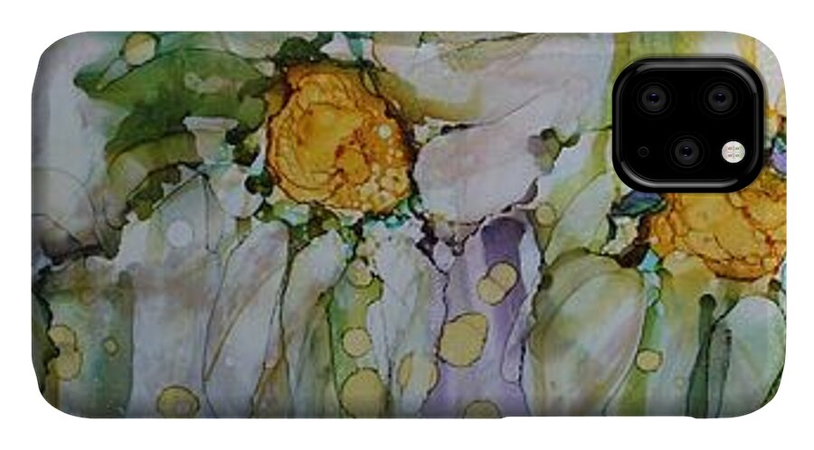 Flowers iPhone 11 Case featuring the painting Fresh as a Daisy by Ruth Kamenev