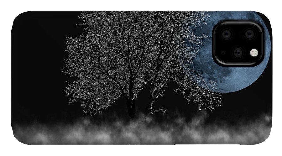Composite iPhone 11 Case featuring the digital art Full moon over iced tree by Wolfgang Stocker