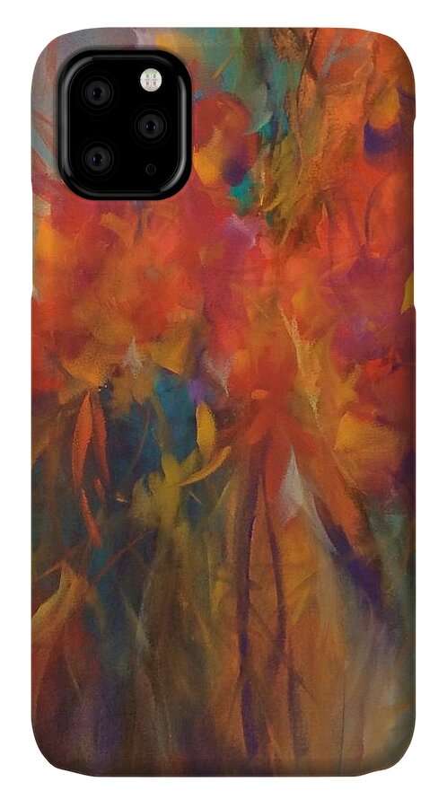 Mixed Media iPhone 11 Case featuring the painting Garden Party by Karen Ann Patton