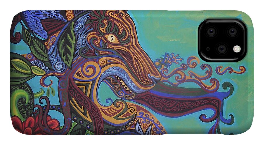 Gargoyle Lion iPhone 11 Case featuring the painting Gargoyle Lion by Genevieve Esson