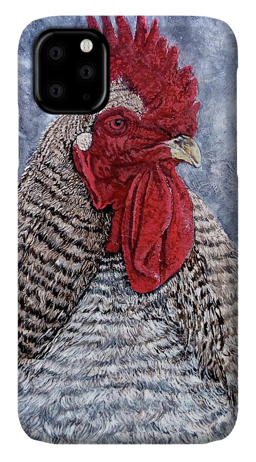 Fire Rooster iPhone 11 Case featuring the painting Geoff by Tom Roderick