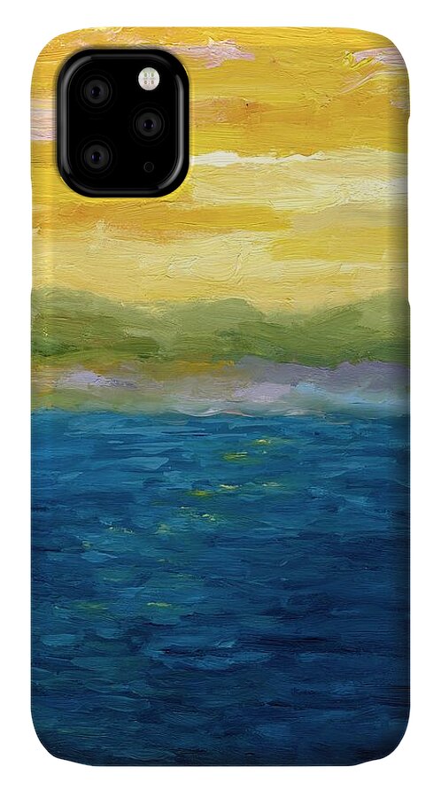 Lake iPhone 11 Case featuring the painting Gold and Pink Sunset by Michelle Calkins