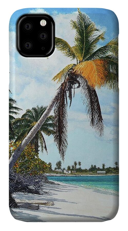 Eddie iPhone 11 Case featuring the painting Gold Coconut by Eddie Minnis