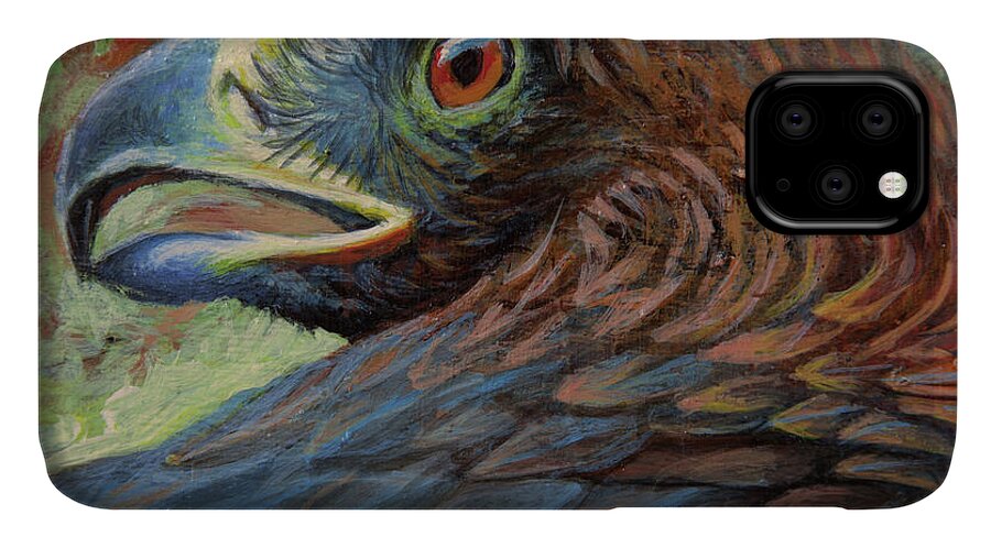 Feathers iPhone 11 Case featuring the painting Golden Eagle by Robert Corsetti