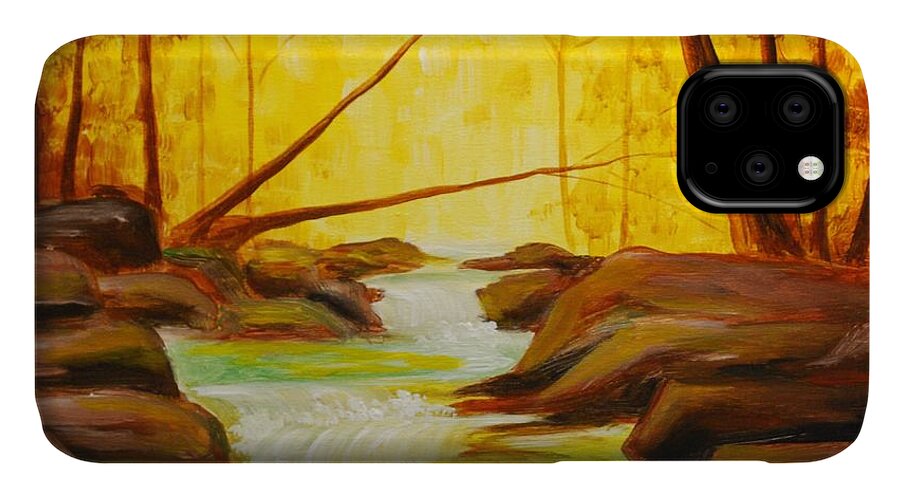 Creek iPhone 11 Case featuring the painting Golden Hour by Emily Page