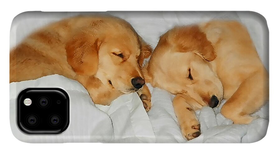 Puppies iPhone 11 Case featuring the photograph Golden Retriever Dog Puppies Sleeping by Jennie Marie Schell