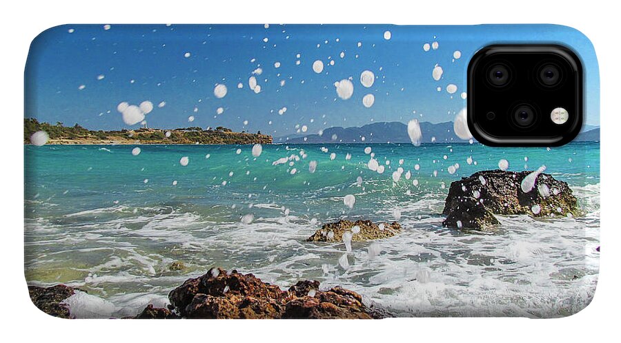 Greece iPhone 11 Case featuring the photograph Greek Surf Spray by Allin Sorenson