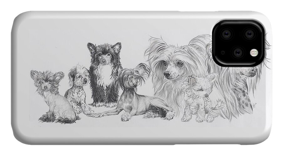 Toy Group iPhone 11 Case featuring the drawing The Chinese Crested and Powderpuff by Barbara Keith