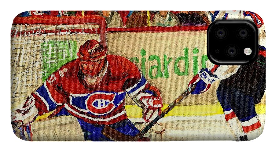 Hockey iPhone 11 Case featuring the painting Halak Makes Another Save by Carole Spandau