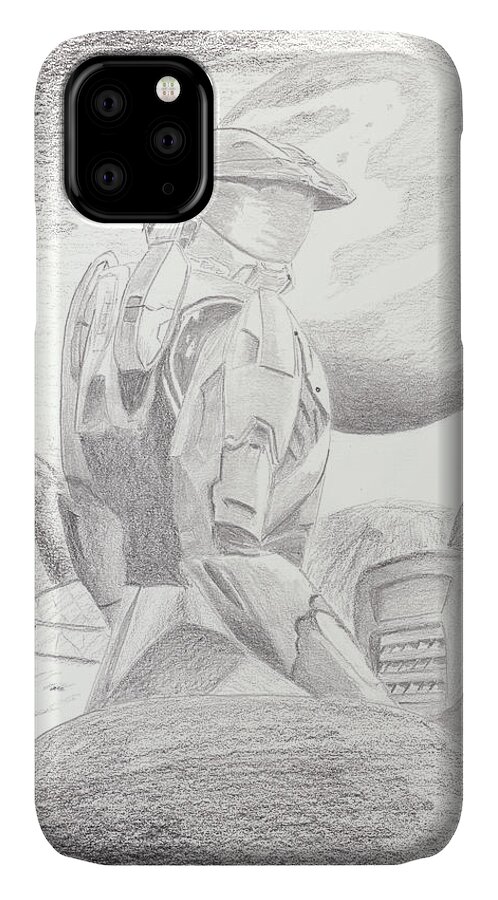 Soldier iPhone 11 Case featuring the drawing Halo Soldier by Martin Valeriano