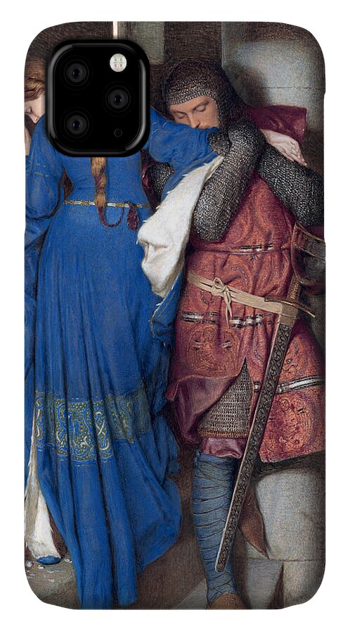 Frederic William Burton iPhone 11 Case featuring the drawing Hellelil and Hildebrand or The Meeting on the Turret Stairs by Frederic William Burton