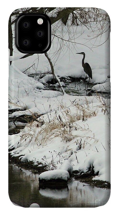 Winter iPhone 11 Case featuring the photograph Heron in Winter by Paula Guttilla