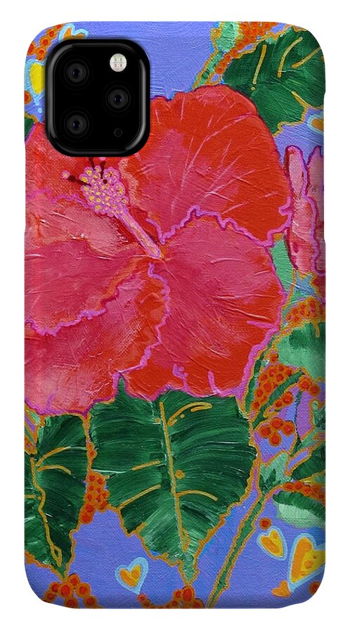 Flowers iPhone 11 Case featuring the painting Hibiscus Motif by Adele Bower