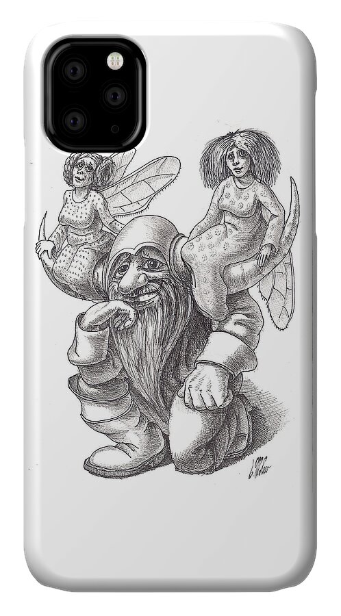  Fairy Tale. Illustrative iPhone 11 Case featuring the drawing Horns by Victor Molev
