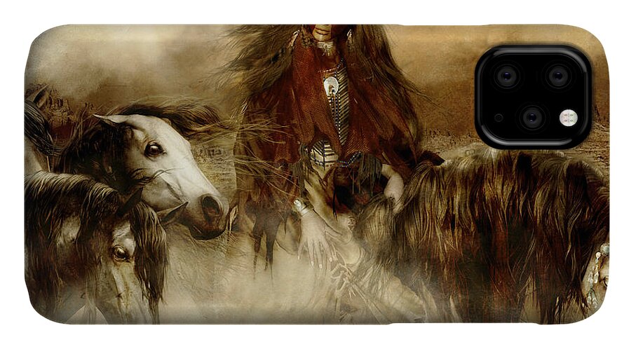 Spirit Helper iPhone 11 Case featuring the digital art Horse Spirit Guides by Shanina Conway