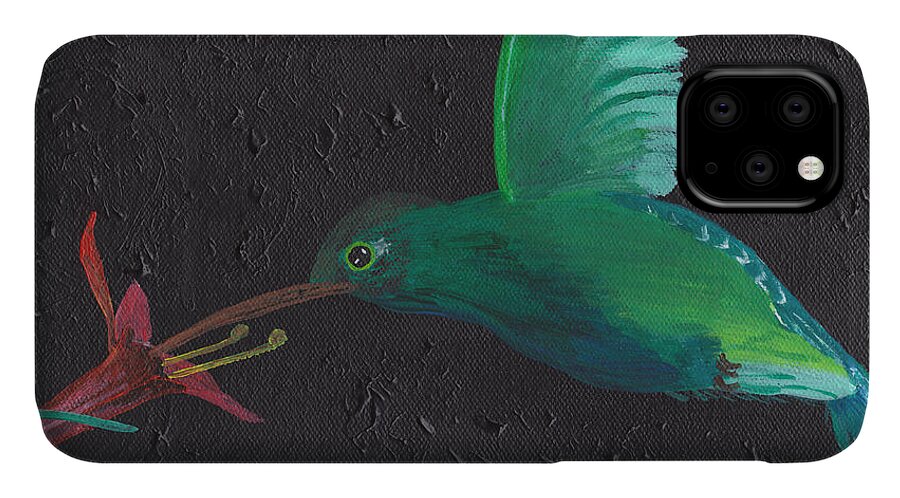 Acrylic iPhone 11 Case featuring the painting Hummingbird Feeding by Martin Valeriano