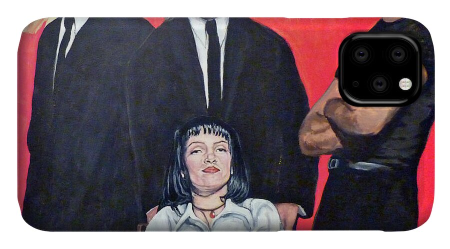 Pulp Fiction iPhone 11 Case featuring the painting I Don't Smile for Pictures by Tom Roderick