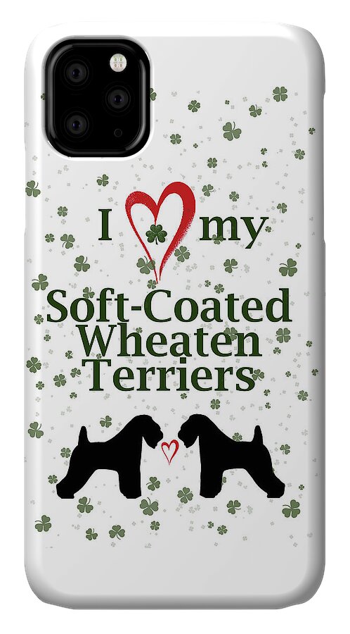 Wheaten Terriers iPhone 11 Case featuring the digital art I love my Soft Coated Wheaten Terriers by Rebecca Cozart