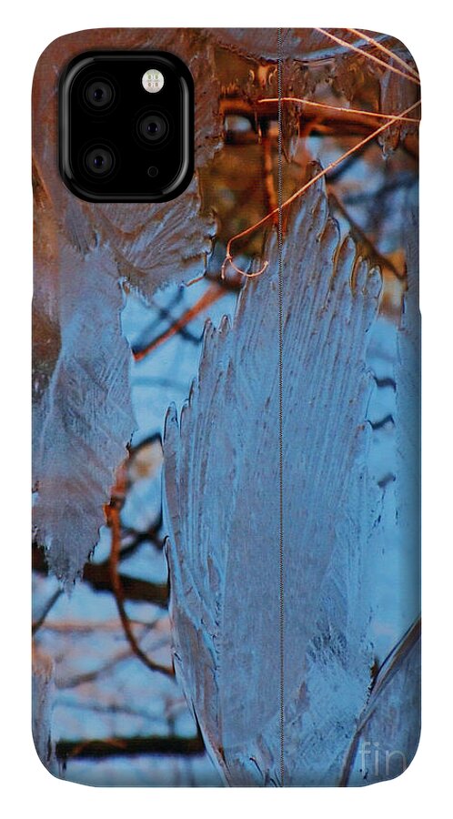  iPhone 11 Case featuring the photograph Ice on Pond Branches and Leaves by David Frederick