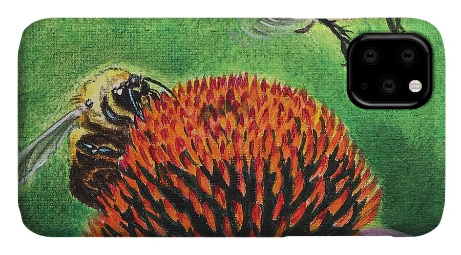 Bee iPhone 11 Case featuring the painting Incoming by Sonja Jones