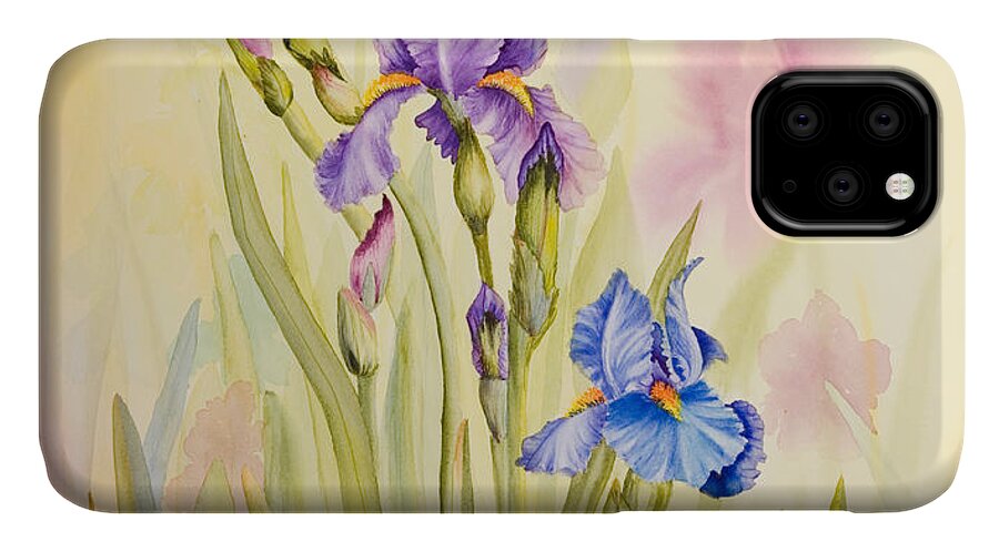 Flower iPhone 11 Case featuring the painting Iris Garden ll by Mishel Vanderten
