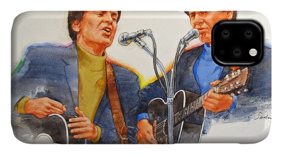 Acrylic Painting iPhone 11 Case featuring the painting Its Rock And Roll 4 - Everly Brothers by Cliff Spohn