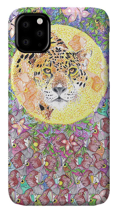 Jaguar iPhone 11 Case featuring the drawing Jaguar Night by Doug Johnson