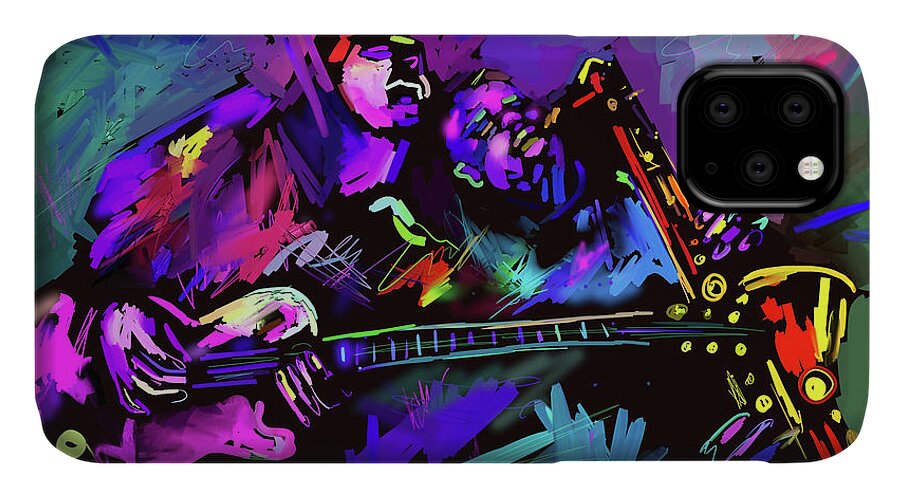 Guitar iPhone 11 Case featuring the painting Jammin' The Funk by DC Langer