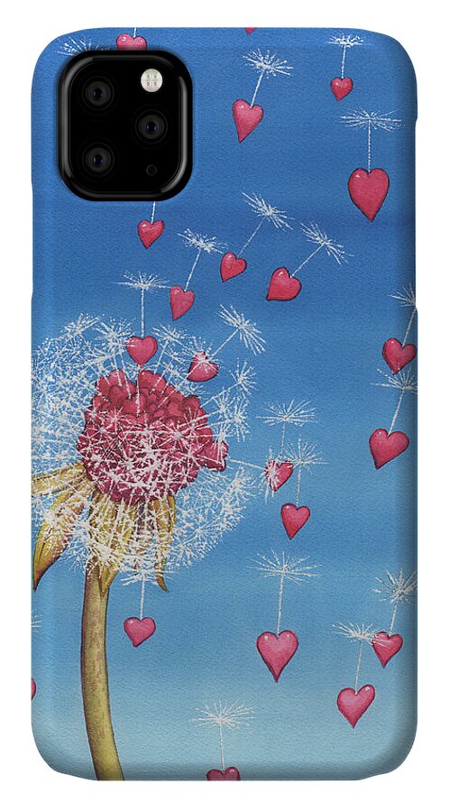 Dandelion iPhone 11 Case featuring the painting Just, a breath away by Catherine G McElroy