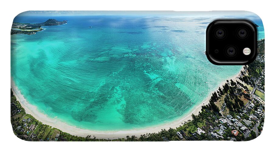 Lanikai Beach iPhone 11 Case featuring the photograph Kailua - Lanikai overview by Sean Davey