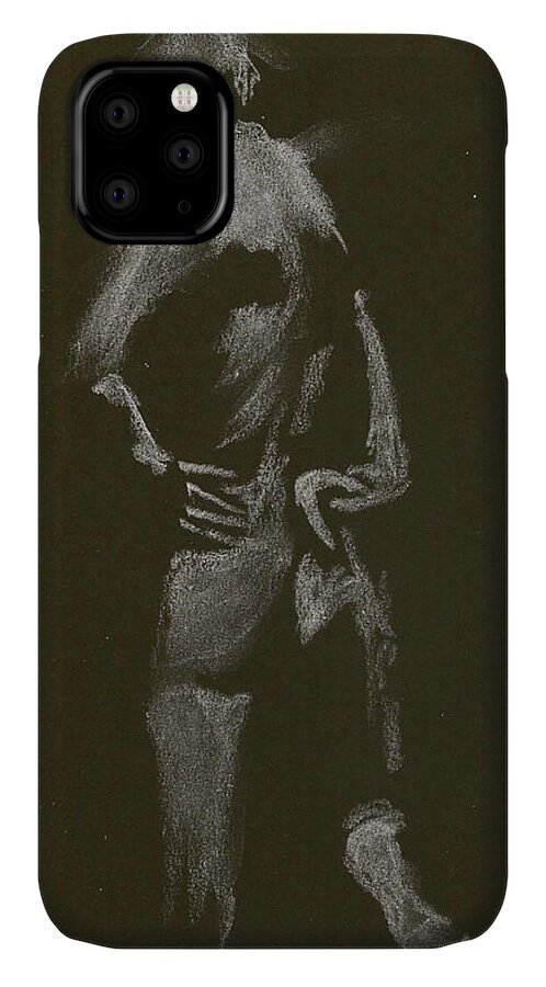 Figure Drawing iPhone 11 Case featuring the drawing Kroki 2015 01 10_7 Figure Drawing White Chalk by Marica Ohlsson