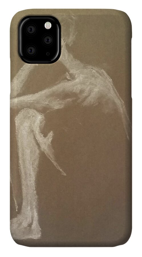 Figure Drawing iPhone 11 Case featuring the drawing Kroki 2015 06 18_9 Figure Drawing White Chalk by Marica Ohlsson