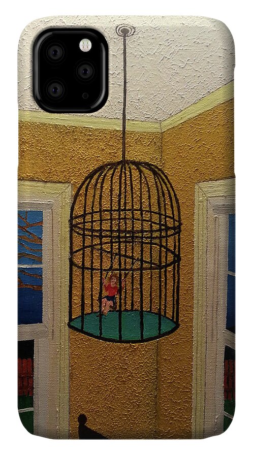 Surrealism iPhone 11 Case featuring the painting Lady Bird by Thomas Blood