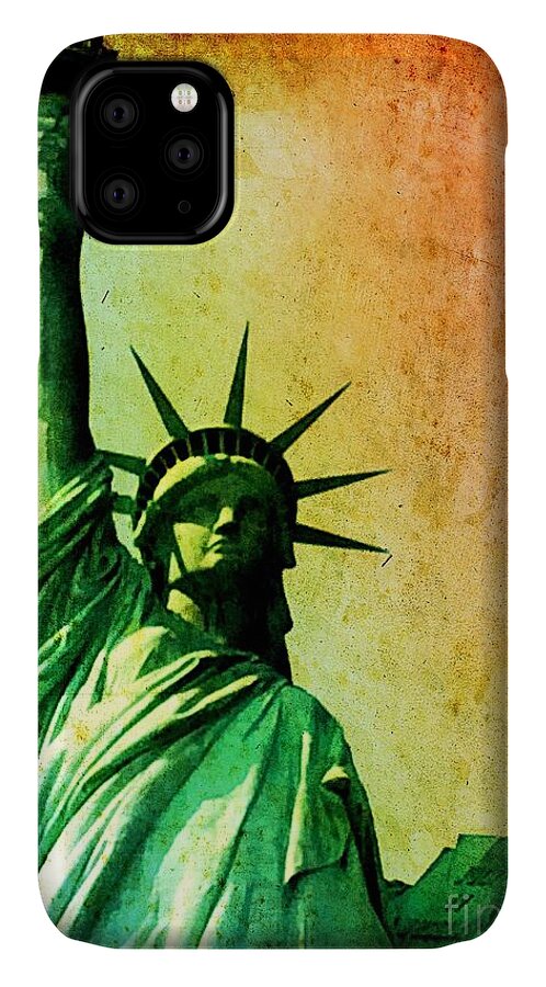 Statue Of Liberty iPhone 11 Case featuring the painting Lady Liberty by Denise Tomasura