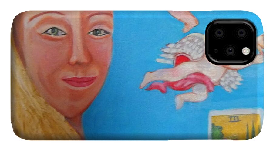 Angels iPhone 11 Case featuring the painting L'ange by Rusty Gladdish