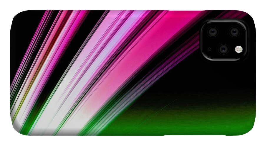 Saturn iPhone 11 Case featuring the painting Leaving Saturn in Hot Pink and Green by Pet Serrano
