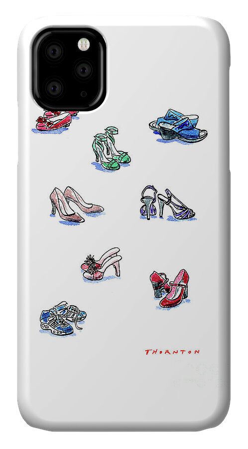 Shoes iPhone 11 Case featuring the painting L'il Shoes by Diane Thornton