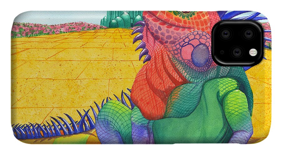Lizard iPhone 11 Case featuring the painting Lizard of OZ by Catherine G McElroy
