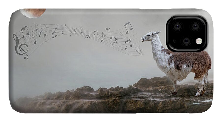 Llama iPhone 11 Case featuring the photograph Llama Singing to the Moon by Rebecca Cozart