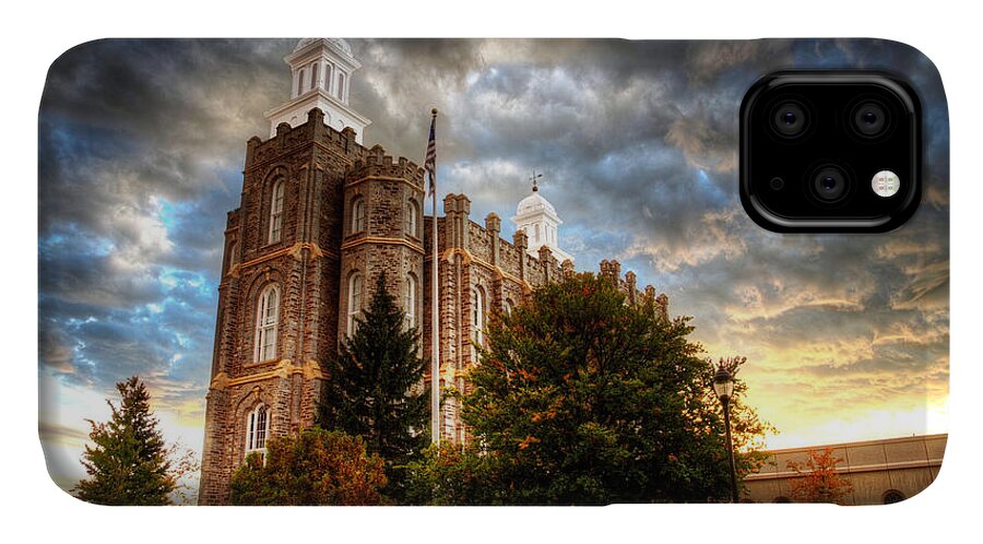 Worship iPhone 11 Case featuring the photograph Logan Temple Cloud Backdrop by David Andersen