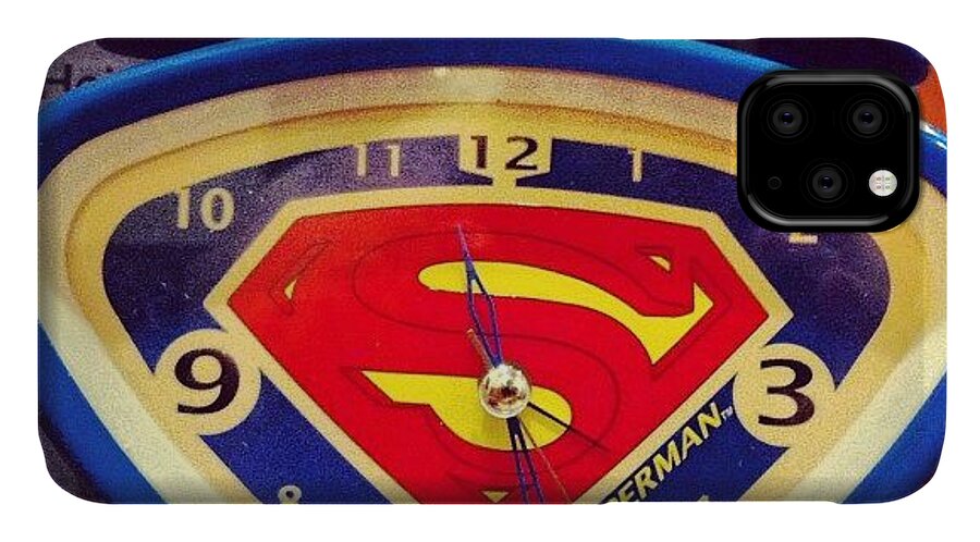 Superman iPhone 11 Case featuring the photograph Superman Clock by Joan McCool