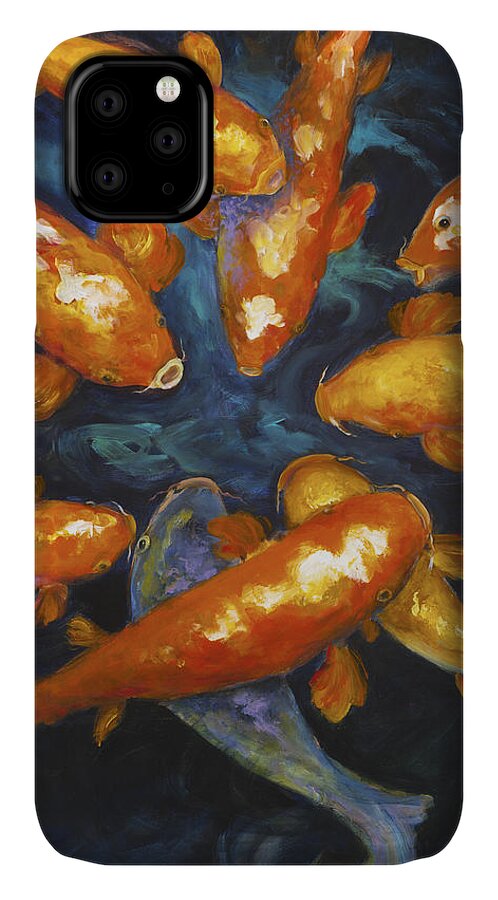 Koi iPhone 11 Case featuring the painting Lucky Koi by Caroline Patrick